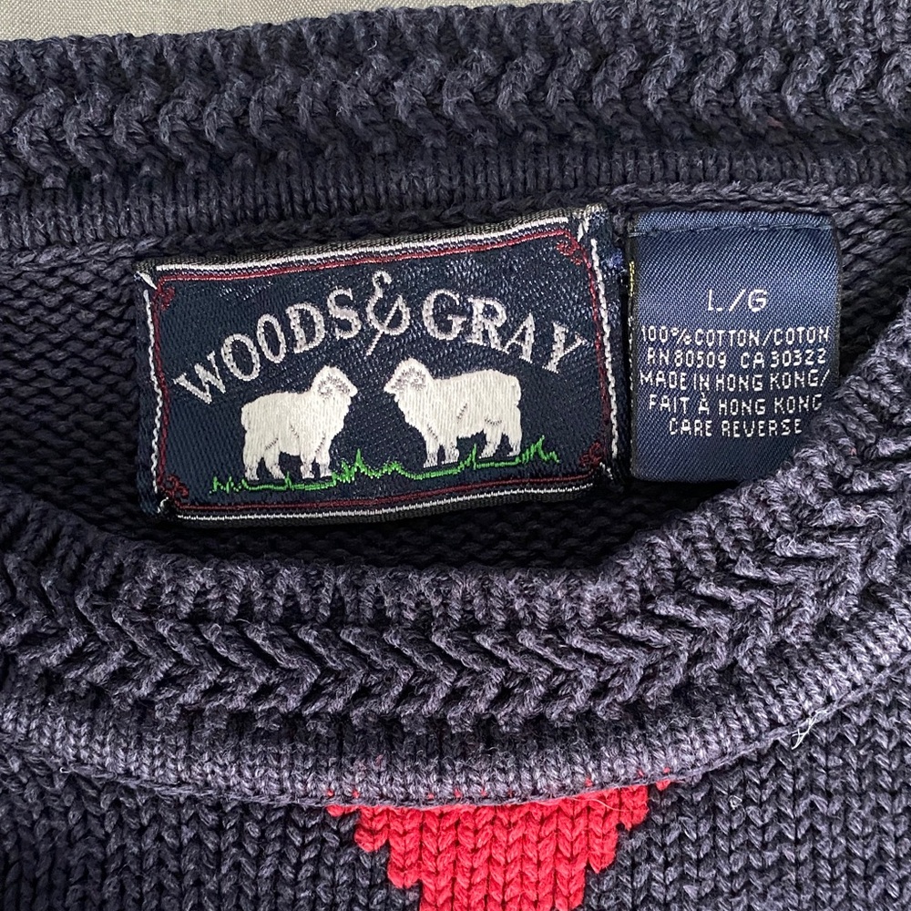 Woods & Gray Large Argyle Navy Knit Textured Sweater with Red And Green Detail - Picture 6 of 6